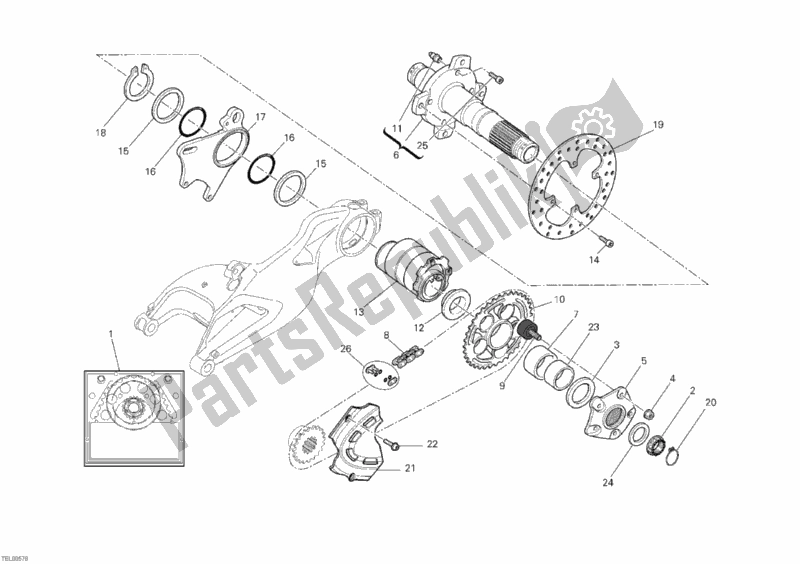 Todas as partes de Eixo Da Roda Traseira do Ducati Monster 1100 USA 2010